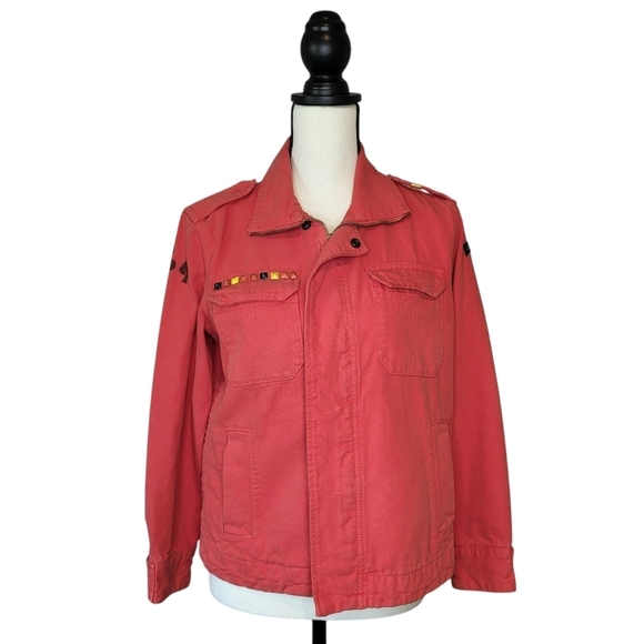 Current/Elliott womens orange distressed military utility cargo jacket size M - Picture 1 of 16